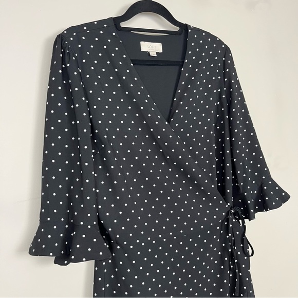LOFT WRAP POLKA DOT MINI DRESS ROMPER WITH SLEEVES BLACK AND WHITE SIZE 2 - Picture 5 of 16